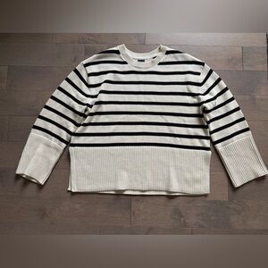 GAP 24/7 Split Hem Crewneck Sweater Cream Navy Stripe Cotton Oversized size S